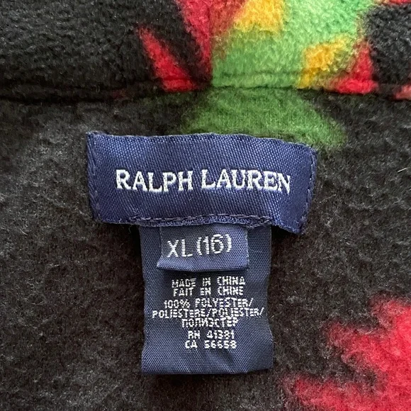 Girl’s Ralph Lauren Black Fleece Jacket with Red and Green Southwestern print - Picture 8 of 10